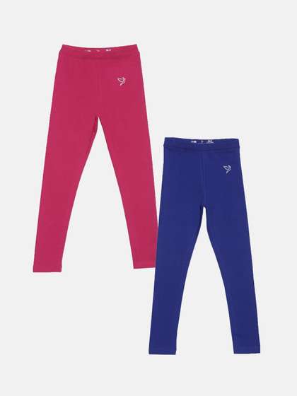 TWIN BIRDS Girls Pack Of
                    2 Solid Pure Cotton Tailored-Fit Ankle-Length
                    Leggings