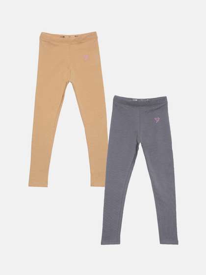 TWIN BIRDS Girls Pack
                      Of 2 Solid Pure Cotton Tailored-Fit Ankle-Length
                      Leggings
