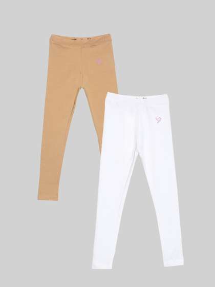 TWIN BIRDS Girls Pack Of
                    2 Solid Tailored-Fit Pure Cotton Ankle-Length
                    Leggings