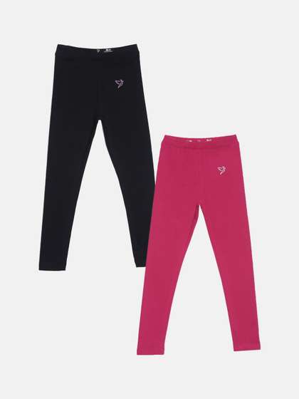 TWIN BIRDS Girls Pack
                      Of 2 Solid Ankle-Length Tailored-Fit Pure Cotton
                      Leggings