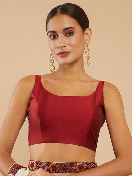 Soch Women Maroon Solid Readymade Saree Blouse
