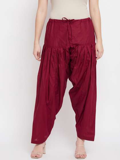 Clora Creation Women
                        Maroon Solid Loose-Fit Pure Cotton Salwar