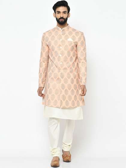 KISAH Men Floral
                        Printed Cotton Kurta Indowestern Sherwani Set