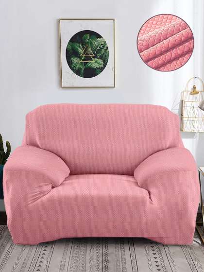 Cortina Pink Printed 1-Seater Stretchable Non-Slip Sofa Slipcover
