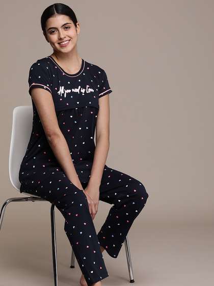 beebelle Women Navy
                        Blue Printed Night suit