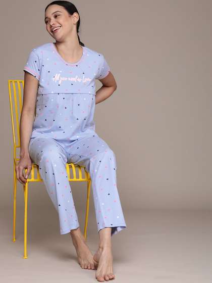 beebelle Women Blue
                        Conversational Printed Maternity & Feeding
                        Pure Cotton Night Suit