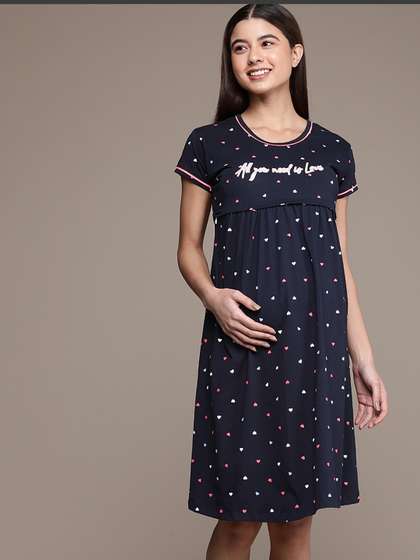 beebelle Navy Blue
                        Printed Maternity & Feeding Pure Cotton
                        Nightdress