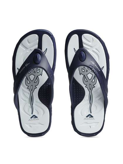 Adda Men Navy Blue
                        & White Rubber Thong Flip-Flops