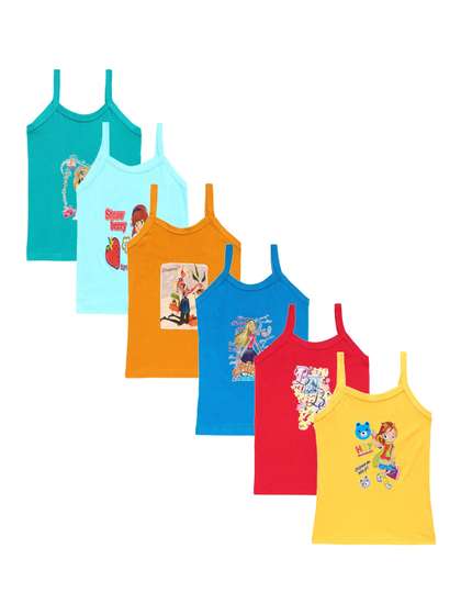 CARELOVE Girls Pack Of 6
                    Assorted Pure Cotton Camisoles