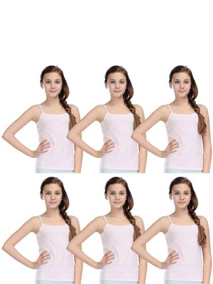 CARELOVE Girls Pack Of 6
                    White Solid Pure Cotton Camisoles