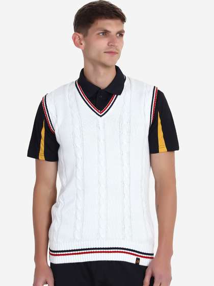 JoE Hazel Men White
                        Self Design Acrylic Sweater Vest