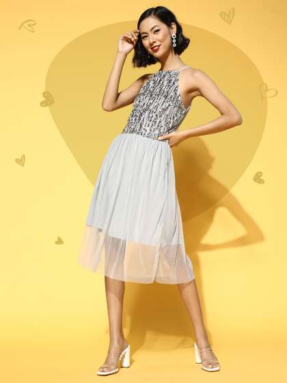 plusS Women Beautiful Grey Solid Bling & Sparkly Dress