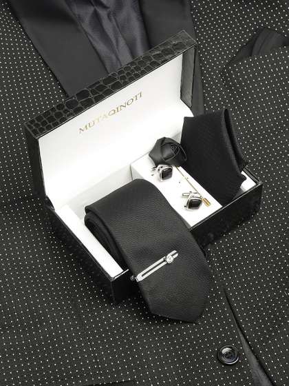 MUTAQINOTI Men Textured
                    Silk Necktie Accessory Gift Set