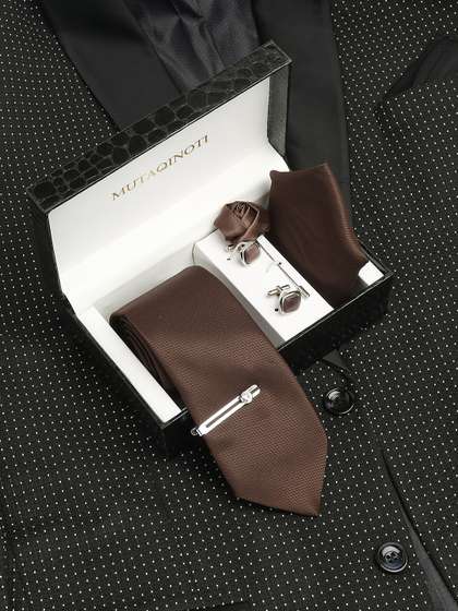 MUTAQINOTI Men Italian
                    Silk Blend Necktie Accessory Gift Set