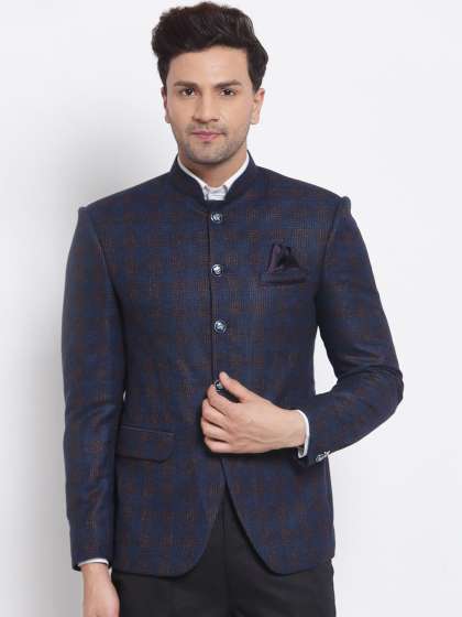 KLOTTHE Men Blue Printed Single Breasted Smart Casual Blazer