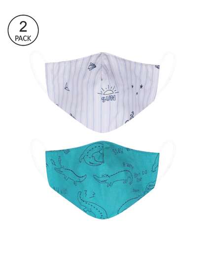 VEA Kids Pack of 2 Green
                    & White Printed 5 Layered Cotton Face Mask