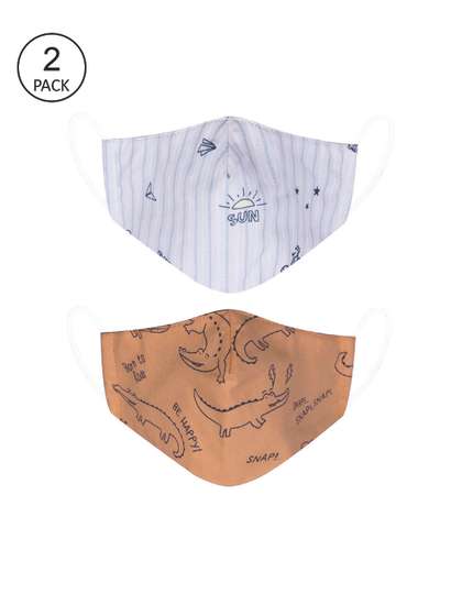 VEA Kids Pack of 2 White
                    & Brown Printed Cotton 5 Layered Filtration Face
                    Masks