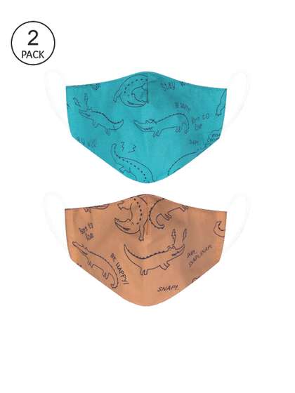 VEA Kids Pack of 2
                    Orange & Green Printed 5 Layered Cotton Face
                    Mask