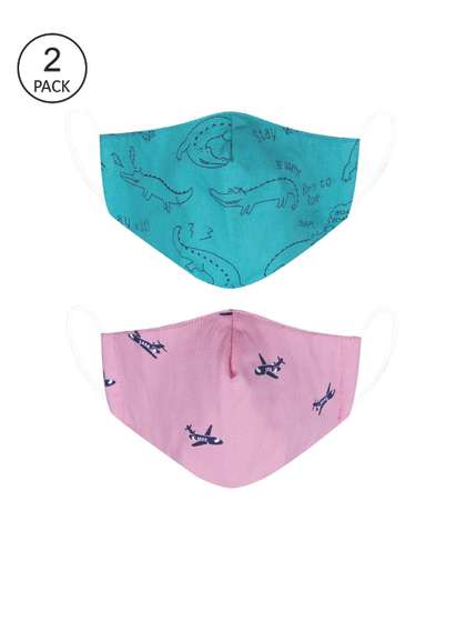 VEA Kids Pack of 2 Green
                    & Pink Printed Cotton 5 Layered Face Mask