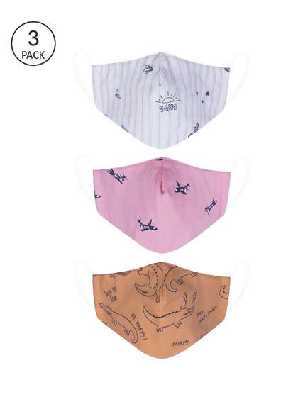VEA Kids Pack of 3 Beige
                    & Blue Printed Cotton 5 Layered Filtration Face
                    Masks