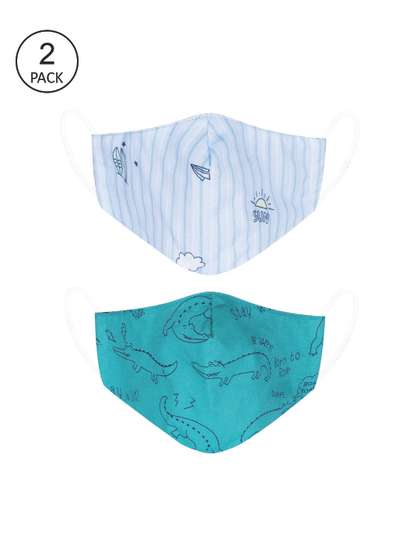 VEA Kids Pack of 2 Blue
                    & Green Printed Cotton 5 Layered Face Mask