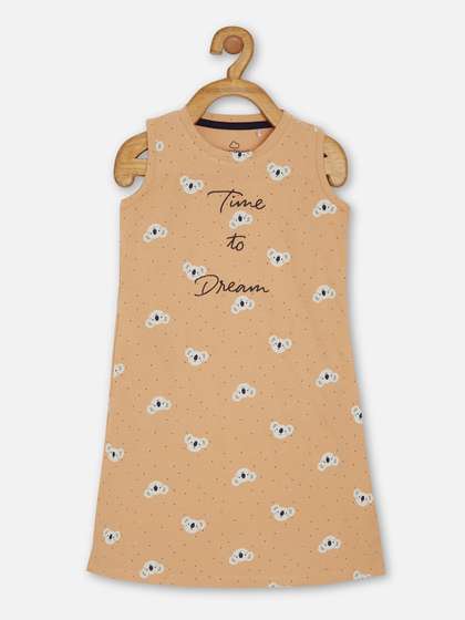 Sweet Dreams Girls Beige
                    Printed Nightdress