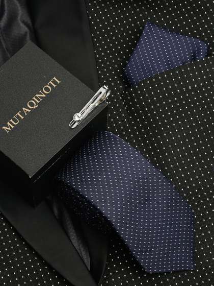 MUTAQINOTI Men Dotted
                    Pattern Silk Formal Accessory Gift Set