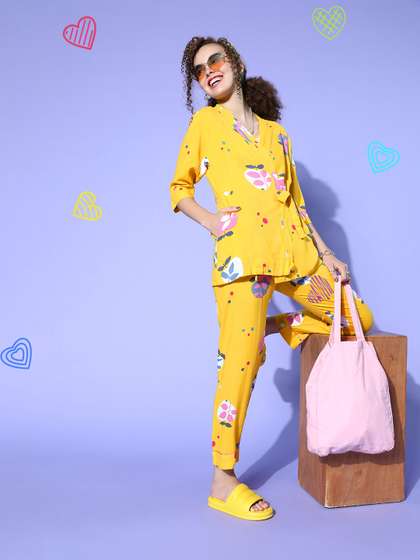 Sweet Dreams Women
                        Yellow Abstract Sleep Staple Night Suit