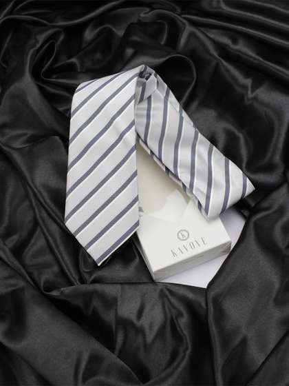 Kavove Men White &
                      Grey Striped Broad Tie