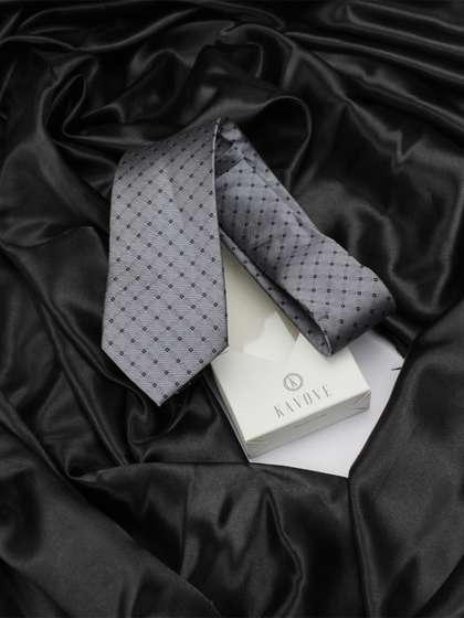 Kavove Men Silver-Toned
                    & Black Checked Broad Tie
