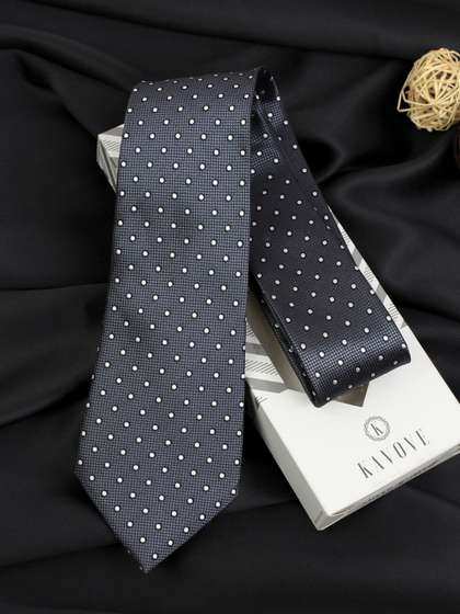 Kavove Men Grey Polka
                    Dots Printed Broad Tie