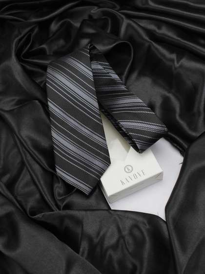 Kavove Men Black
                      Striped Broad Tie