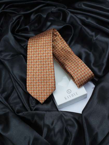 Kavove Men Orange The
                    Abstractzoid Woven Design Broad Tie