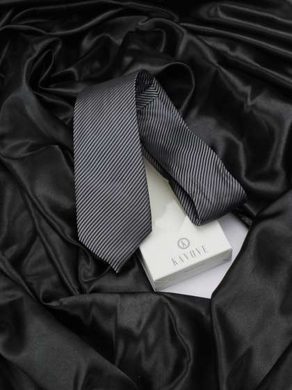 Kavove Men Black &
                    Grey The Phoenix Striped Broad Tie