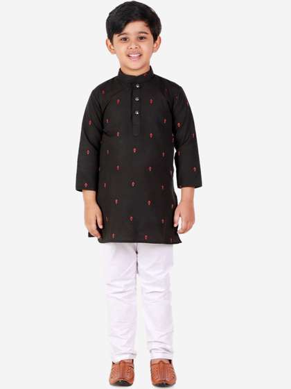 Pro-Ethic STYLE
                    DEVELOPER Boys Black Ethnic Motifs Embroidered Pure
                    Cotton Kurta with Pyjamas