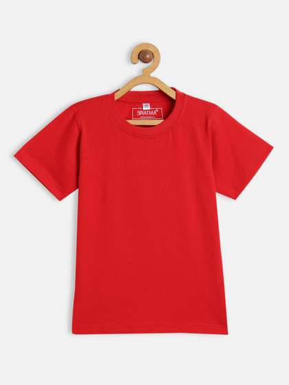 BRATMA Kids Red Solid Cotton T-shirt