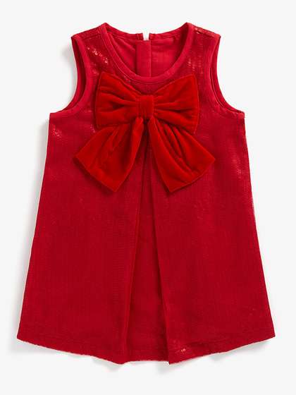 mothercare Girls Sequins
                    Embellished Pleated Bow Net A-Line Dress