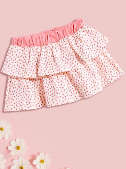 mothercare Girls
                    Peach-Coloured Polka-Dot Print Layered Pure Cotton
                    A-Line Skirt