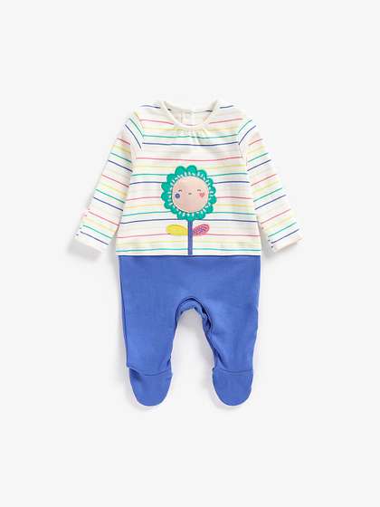 mothercare Infant Girls
                    Blue & White Striped Sleepsuit With Embroidered
                    Detail