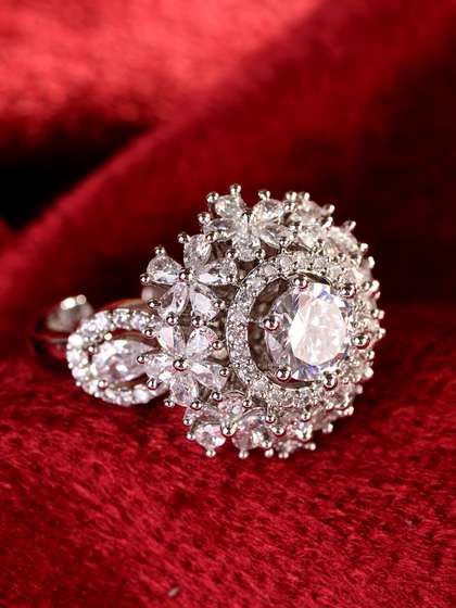 Saraf RS Jewellery
                        Silver-Plated White AD-Studded Adjustable Finger
                        Ring