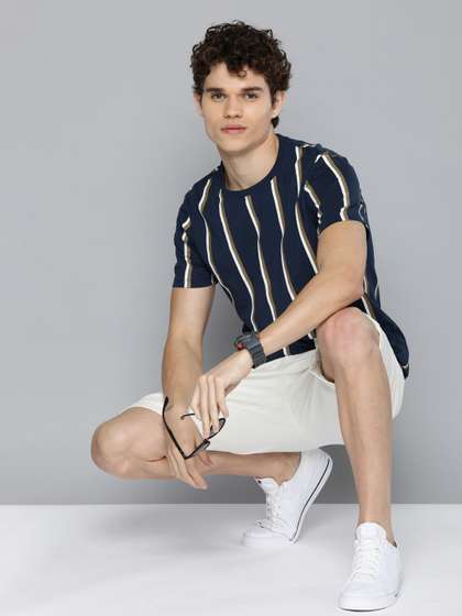 Harvard Men Navy Blue & White Striped Pure Cotton T-shirt