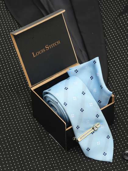 LOUIS STITCH Men Italian
                    Silk Blend Necktie Accessory Gift Set