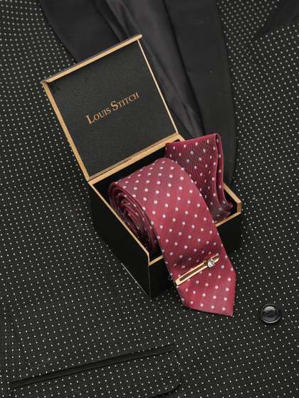 LOUIS STITCH Men Polka
                    Rosewood Italian Silk Necktie Accessory Gift Set