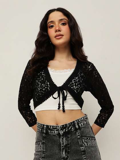 Espresso Women Black
                        Tie-Up Lace Shrug