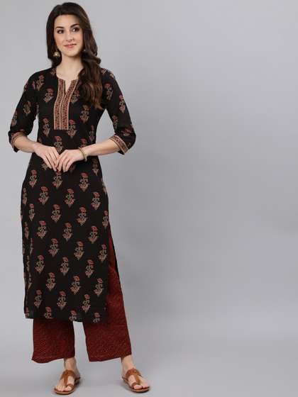 Nayo Women Black
                        Ethnic Motifs Printed Straight Kurta