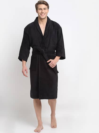 Creeva Black Solid Bath Robe