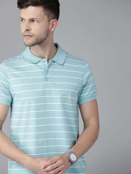 Roadster Men Blue & White Striped Polo Collar T-shirt