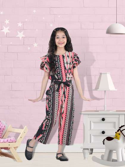 Cutiekins Girls Black
                      & Pink Printed Capri Jumpsuit