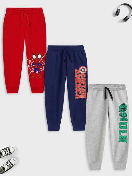 YK Marvel Boys Pack Of
                      3 Red,Blue & Grey Printed Joggers