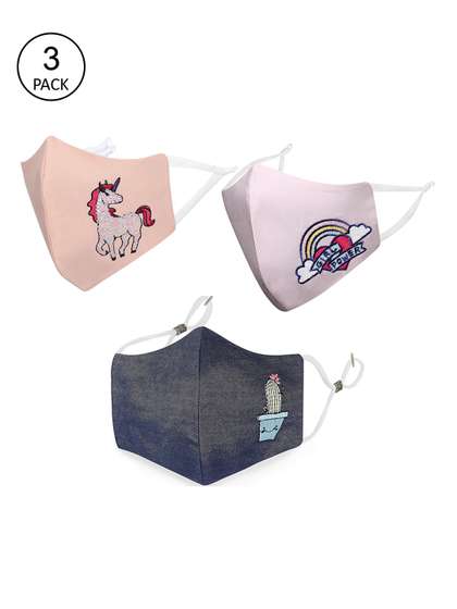 MASQ Kids Pack of 3
                    Beige & Grey Printed Reusable Cloth Masks